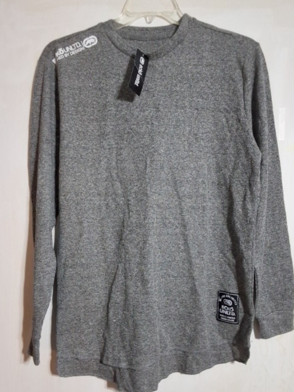 Ecko Unlimited Gray Ribbed Long Sleeve Crewneck Shirt